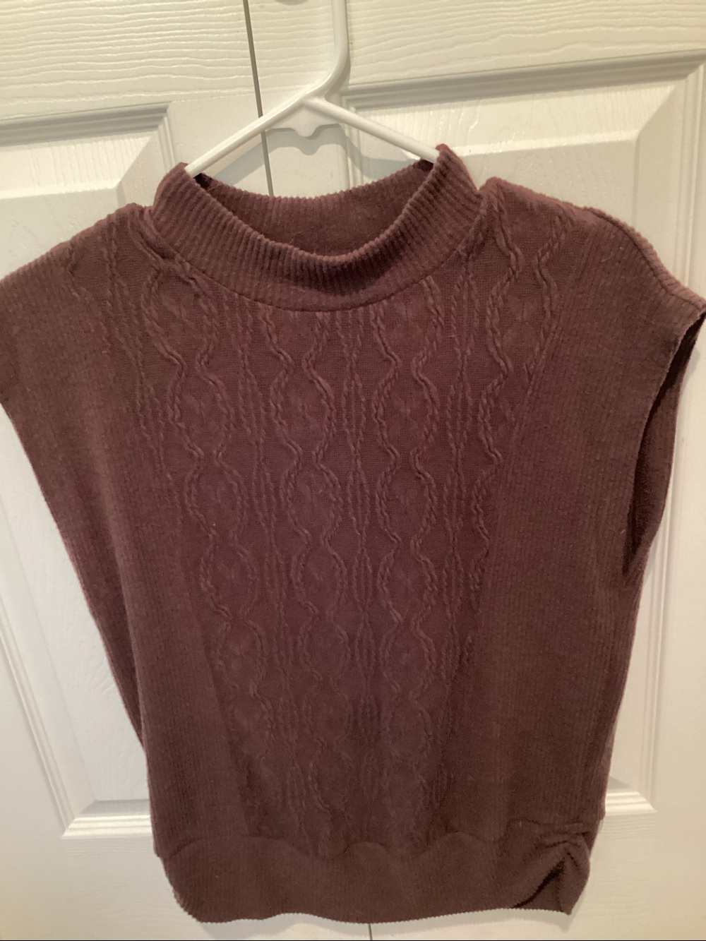 Democracy Cap Sleeve Cable-Knit Mock Neck Sweater - Wine